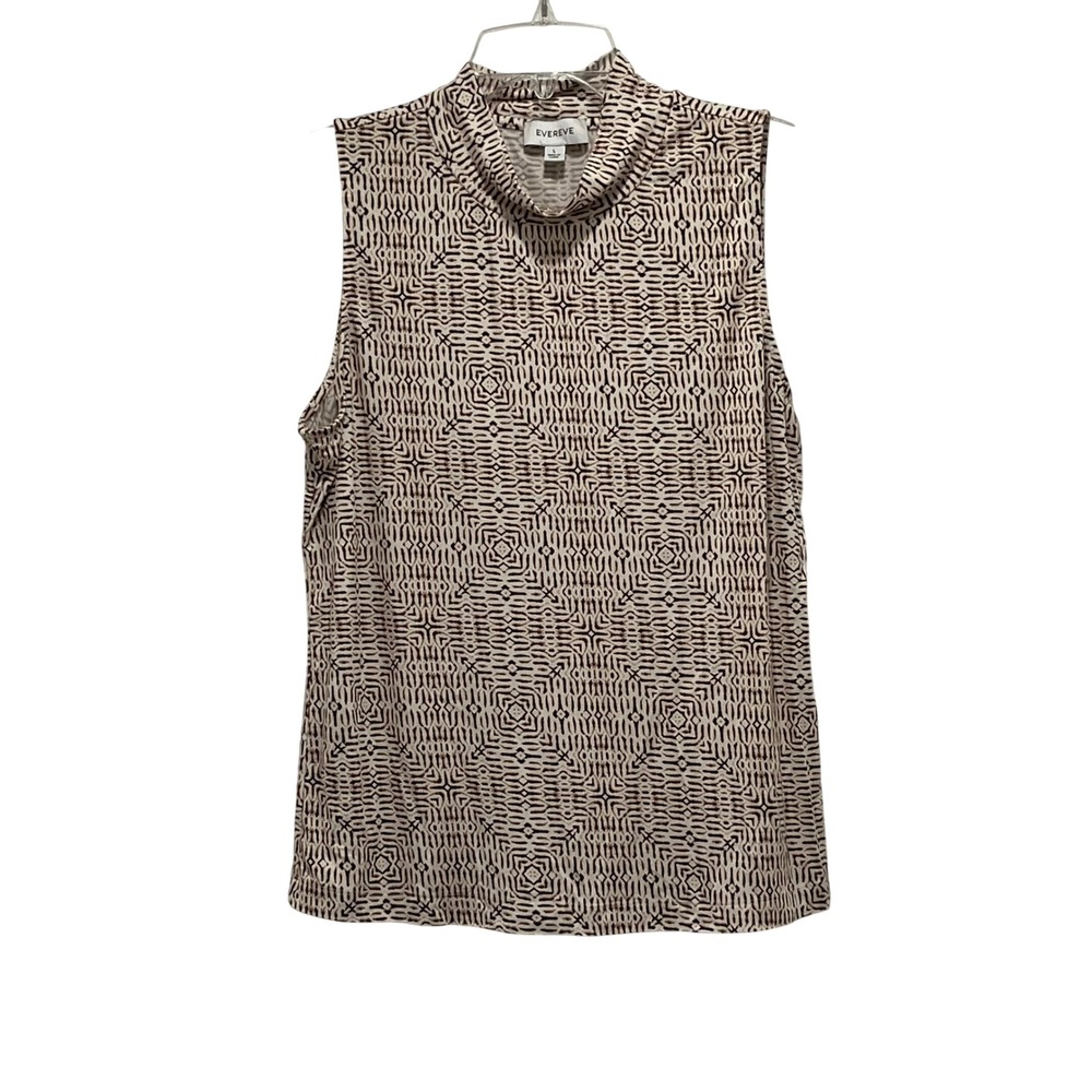 Evereve Excellent Pre-Owned Sleeveless Top Women L Brown Geometric Mock Neck